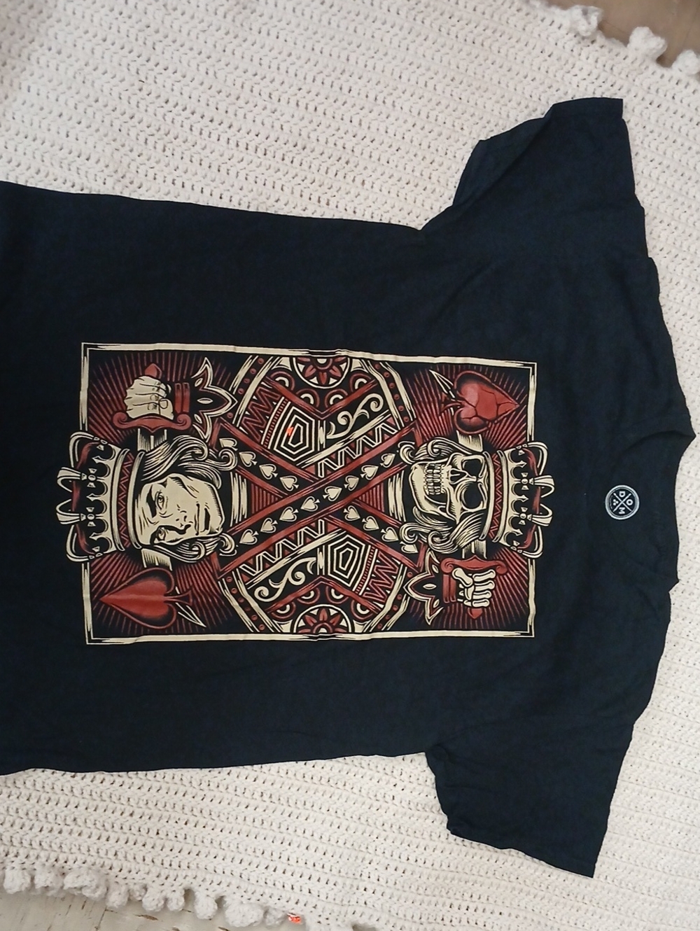 Men's Black Graphic Playing Card Tee with Red Accents
